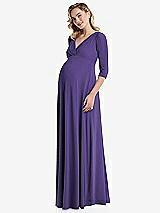 Side View Thumbnail - Regalia - PANTONE Ultra Violet 3/4 Sleeve Wrap Bodice Maternity Dress