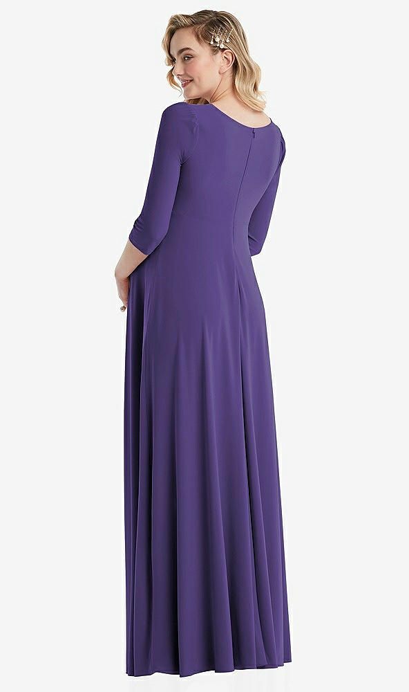 Back View - Regalia - PANTONE Ultra Violet 3/4 Sleeve Wrap Bodice Maternity Dress