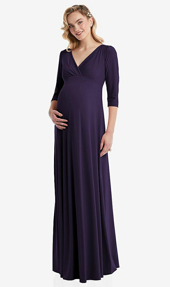 Front View - Concord 3/4 Sleeve Wrap Bodice Maternity Dress