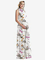 Side View Thumbnail - Butterfly Botanica Ivory Scarf Tie High Neck Halter Chiffon Maternity Dress