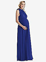 Side View Thumbnail - Cobalt Blue Scarf Tie High Neck Halter Chiffon Maternity Dress