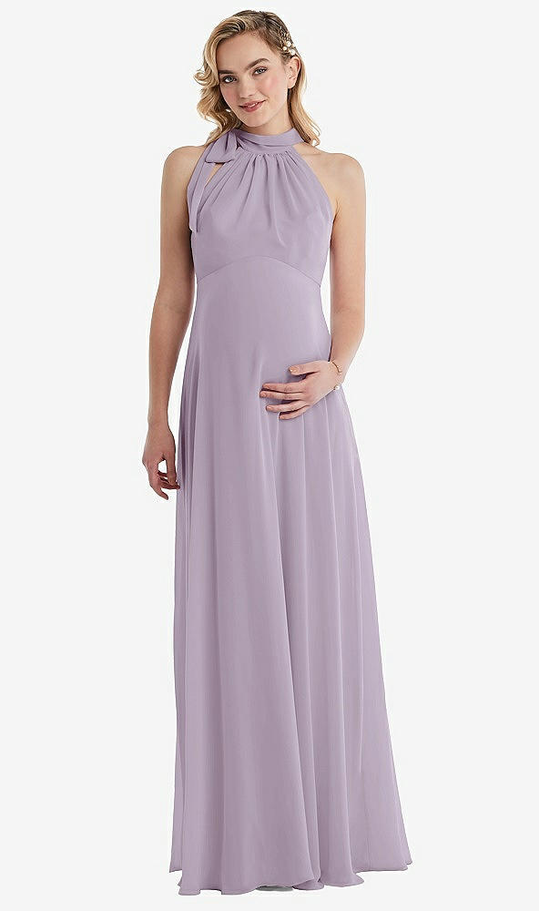 Front View - Lilac Haze Scarf Tie High Neck Halter Chiffon Maternity Dress