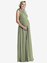 Side View Thumbnail - Sage Scarf Tie High Neck Halter Chiffon Maternity Dress