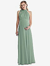 Front View Thumbnail - Seagrass Scarf Tie High Neck Halter Chiffon Maternity Dress