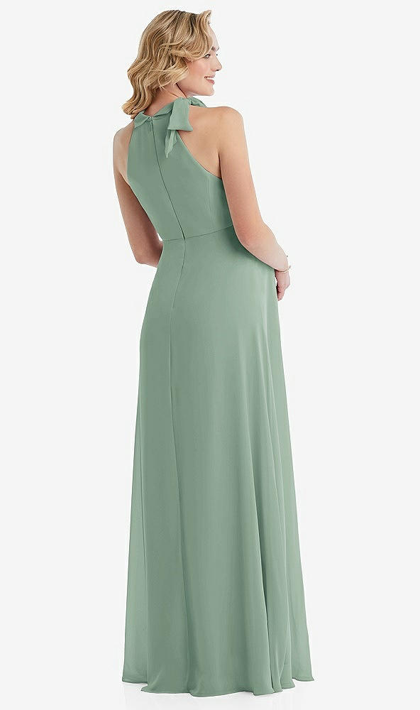 Back View - Seagrass Scarf Tie High Neck Halter Chiffon Maternity Dress