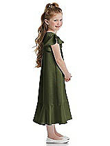 Side View Thumbnail - Olive Green Flutter Sleeve Ruffle-Hem Satin Flower Girl Dress