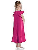 Rear View Thumbnail - Think Pink Flutter Sleeve Ruffle-Hem Satin Flower Girl Dress