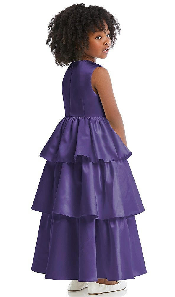 Back View - Regalia - PANTONE Ultra Violet Jewel Neck Tiered Skirt Satin Flower Girl Dress