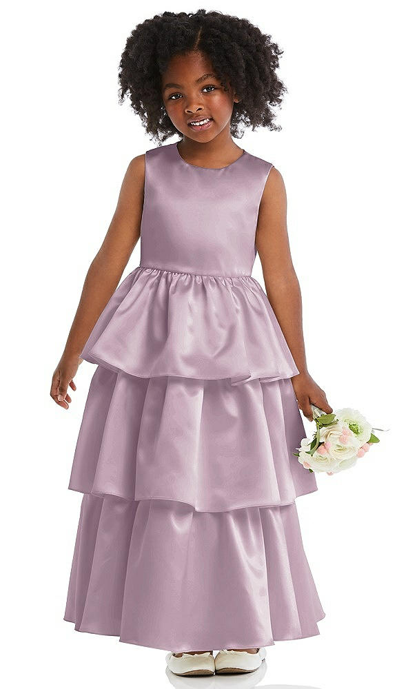 Front View - Suede Rose Jewel Neck Tiered Skirt Satin Flower Girl Dress