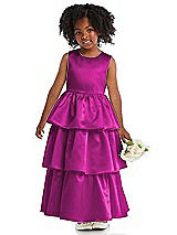 Front View Thumbnail - American Beauty Jewel Neck Tiered Skirt Satin Flower Girl Dress