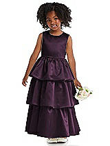 Front View Thumbnail - Aubergine Jewel Neck Tiered Skirt Satin Flower Girl Dress