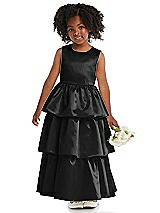 Front View Thumbnail - Black Jewel Neck Tiered Skirt Satin Flower Girl Dress