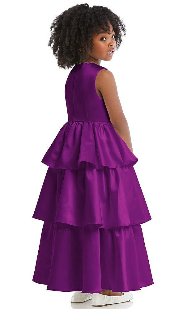 Back View - Dahlia Jewel Neck Tiered Skirt Satin Flower Girl Dress