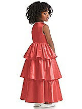 Rear View Thumbnail - Perfect Coral Jewel Neck Tiered Skirt Satin Flower Girl Dress