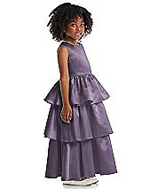 Side View Thumbnail - Lavender Jewel Neck Tiered Skirt Satin Flower Girl Dress