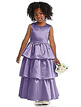 Front View Thumbnail - Passion Jewel Neck Tiered Skirt Satin Flower Girl Dress