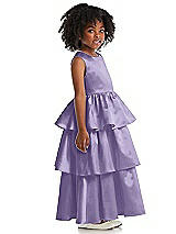 Side View Thumbnail - Passion Jewel Neck Tiered Skirt Satin Flower Girl Dress