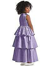 Rear View Thumbnail - Passion Jewel Neck Tiered Skirt Satin Flower Girl Dress