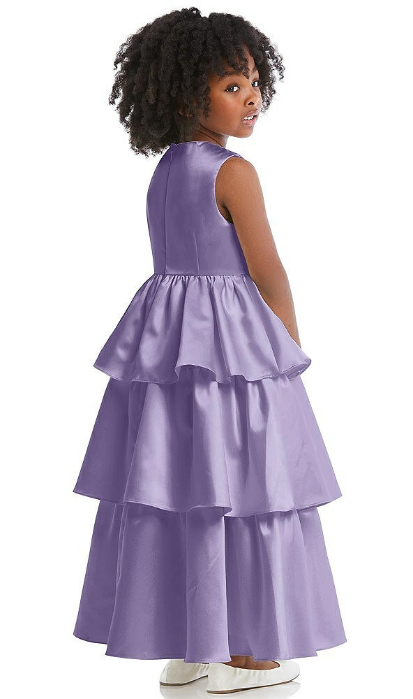 Back View - Passion Jewel Neck Tiered Skirt Satin Flower Girl Dress