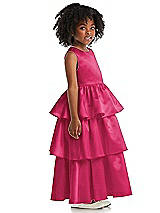 Side View Thumbnail - Posie Jewel Neck Tiered Skirt Satin Flower Girl Dress
