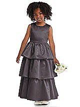 Front View Thumbnail - Stormy Jewel Neck Tiered Skirt Satin Flower Girl Dress
