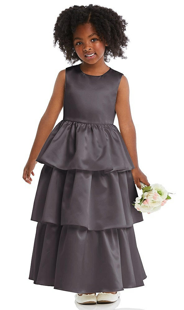 Front View - Stormy Jewel Neck Tiered Skirt Satin Flower Girl Dress