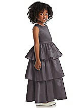 Side View Thumbnail - Stormy Jewel Neck Tiered Skirt Satin Flower Girl Dress