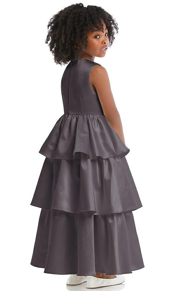 Back View - Stormy Jewel Neck Tiered Skirt Satin Flower Girl Dress