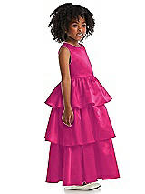 Side View Thumbnail - Think Pink Jewel Neck Tiered Skirt Satin Flower Girl Dress