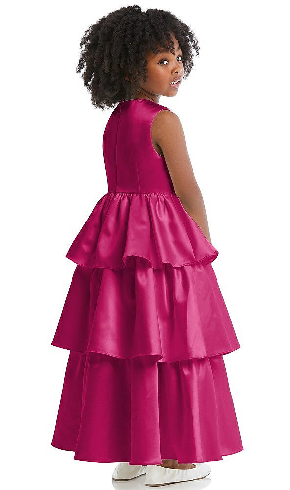 Back View - Tutti Frutti Jewel Neck Tiered Skirt Satin Flower Girl Dress