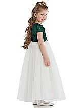 Side View Thumbnail - Hunter Green Puff Sleeve Sequin and Tulle Flower Girl Dress