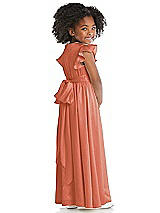 Rear View Thumbnail - Terracotta Copper Ruffle Flutter Sleeve Whisper Satin Flower Girl Dress
