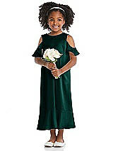 Front View Thumbnail - Evergreen Ruffled Cold Shoulder Flower Girl Dress