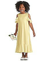 Alt View 1 Thumbnail - Pale Yellow Ruffled Cold Shoulder Flower Girl Dress