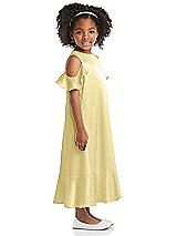 Side View Thumbnail - Pale Yellow Ruffled Cold Shoulder Flower Girl Dress