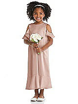 Front View Thumbnail - Toasted Sugar Ruffled Cold Shoulder Flower Girl Dress