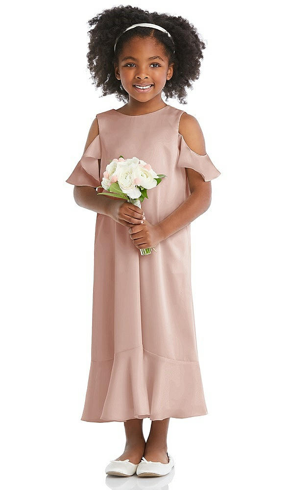 Front View - Toasted Sugar Ruffled Cold Shoulder Flower Girl Dress