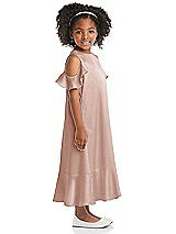 Side View Thumbnail - Toasted Sugar Ruffled Cold Shoulder Flower Girl Dress