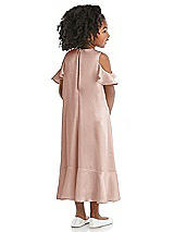Rear View Thumbnail - Toasted Sugar Ruffled Cold Shoulder Flower Girl Dress