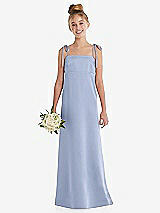 Front View Thumbnail - Sky Blue Tie Shoulder Empire Waist Junior Bridesmaid Dress
