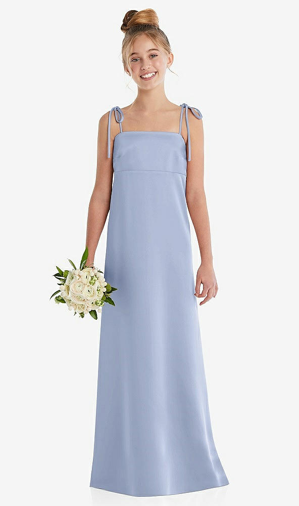 Front View - Sky Blue Tie Shoulder Empire Waist Junior Bridesmaid Dress
