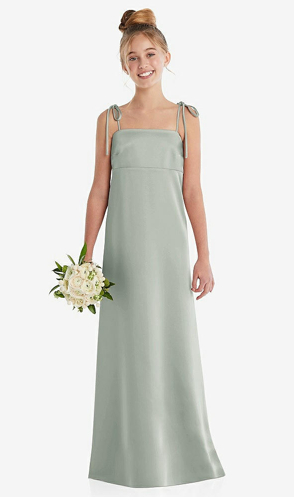 Front View - Willow Green Tie Shoulder Empire Waist Junior Bridesmaid Dress