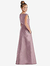 Rear View Thumbnail - Dusty Rose Off-the-Shoulder Draped Wrap Satin Junior Bridesmaid Dress