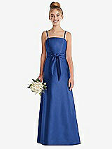 Front View Thumbnail - Classic Blue Spaghetti Strap Satin Junior Bridesmaid Dress with Mini Sash