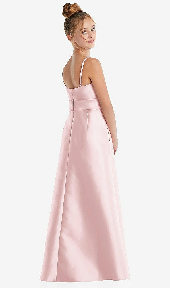 Back View - Ballet Pink Spaghetti Strap Satin Junior Bridesmaid Dress with Mini Sash