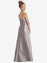 Rear View Thumbnail - Cashmere Gray Spaghetti Strap Satin Junior Bridesmaid Dress with Mini Sash