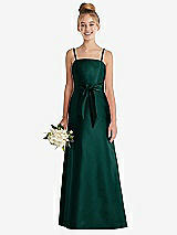 Front View Thumbnail - Evergreen Spaghetti Strap Satin Junior Bridesmaid Dress with Mini Sash