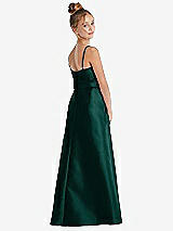 Rear View Thumbnail - Evergreen Spaghetti Strap Satin Junior Bridesmaid Dress with Mini Sash
