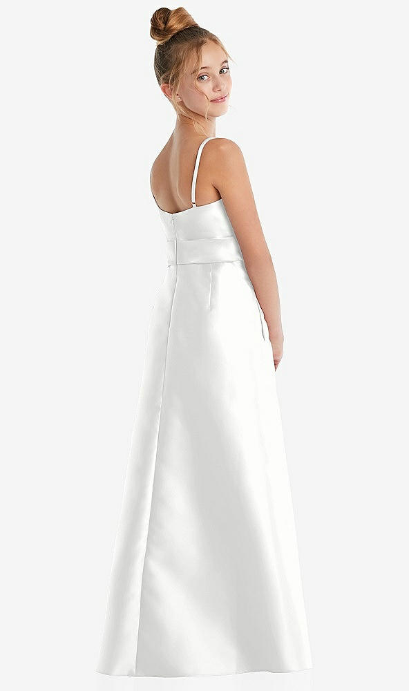 Back View - White Spaghetti Strap Satin Junior Bridesmaid Dress with Mini Sash