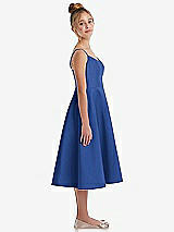 Side View Thumbnail - Classic Blue Adjustable Spaghetti Strap Satin Midi Junior Bridesmaid Dress